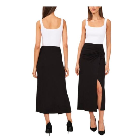 Halogen Ruched Jersey Midi Skirt Black Size XXS NWOT $34 MSRP - Picture 1 of 9